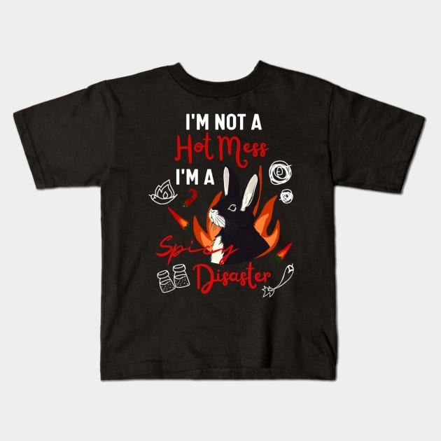 Funny Rabbit Meme Naughty Rex Bunny is A Hot Mess I Am A Spicy Disaster Kids T-Shirt by Mochabonk